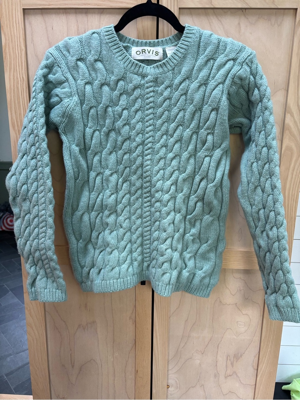Orvis Women's Cable Knit Sweater - Sage Green 100% Wool